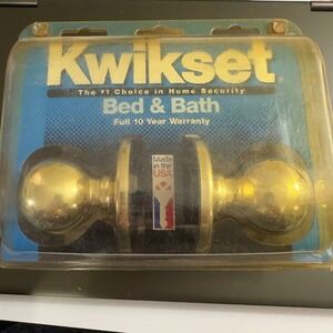 Vintage Kwikset Bed & Bath Privacy Door Knob Polished Brass 300P 3 CP Made USA